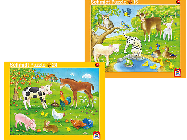 2er-Set Rahmenpuzzle Tierfamilie/-Kinder16+24Teile