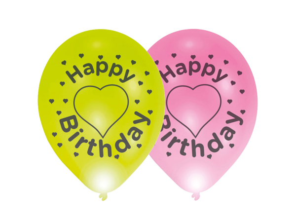 4 LED- Latexballons "Happy Birthday" mit Herz