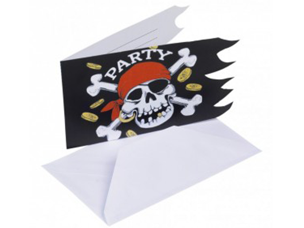 6 Einladungskarten Jolly Roger mit Umschlägen